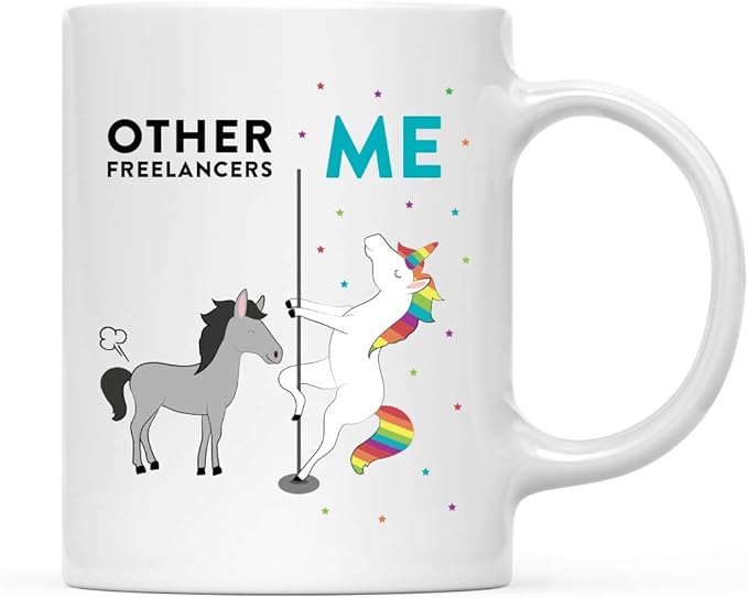 Andaz Press Funny Quirky 11oz. Ceramic Coffee Tea Mug, Other Freelancers Me, Horse Unicorn, 1-Pack, Birthday Ideas for Coworker Him Her, Gift Box Included