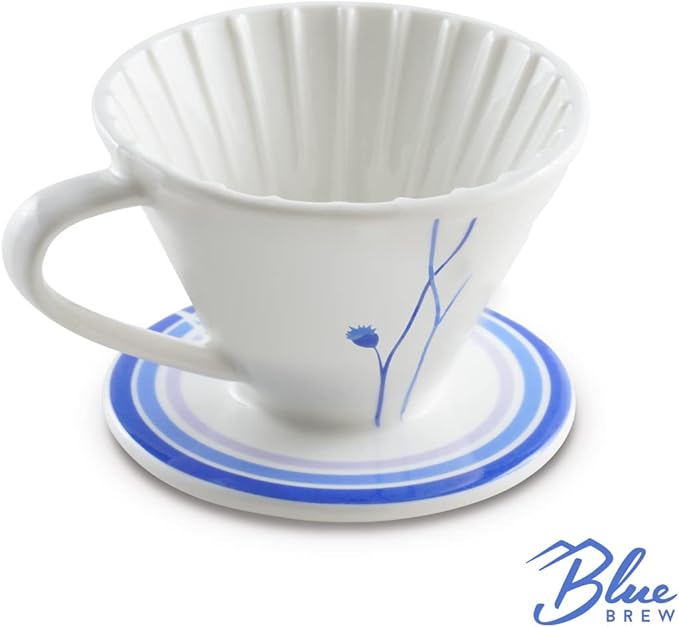 BLUE BREW Ceramic Pour Over Coffee Dripper, Size 01 Cone Coffee Maker (1-2 Cups), Manual Brew Maker, Dishwasher Safe, Portable Slow Brewing Accessories for Home, Travel, Camping, and Office (BB1001)