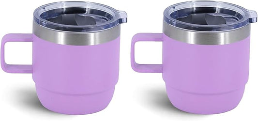 6 oz Stackable Mug, Stainless Steel cup with handle, Vacuum Insulated Espresso/Coffee Mug, shot Glass Set for 2-Piece Set for Coffee, Spirits, Wine, Tea-purple