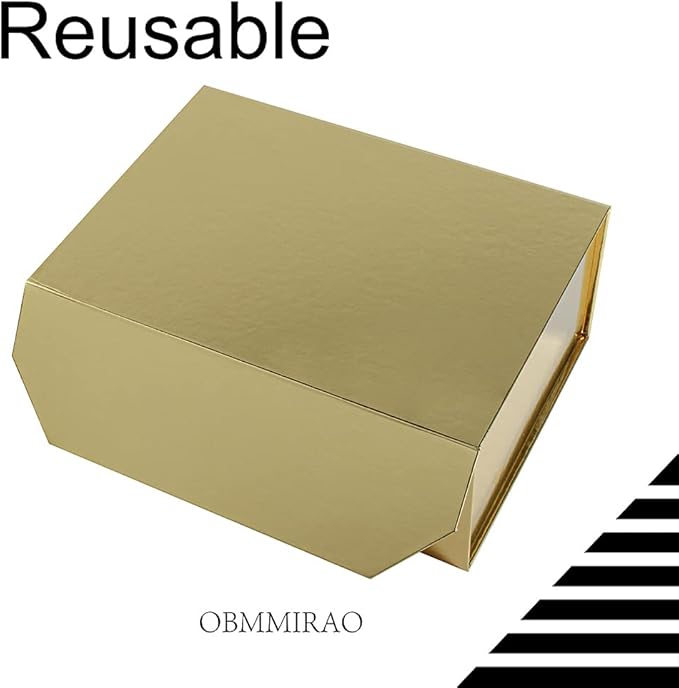 Upgrade 3PCS Gold Gift Box 9.5x7x4 Inches, Sturdy With Lid for Packaging, Foldable Magnetic Closure Storage, Bridesmaid Proposal, Rectangle Collapsible
