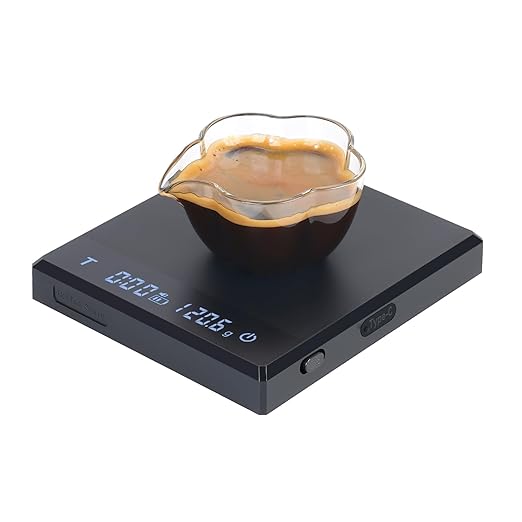 IKAPE Digital Coffee Scale with Timer, 2kg/0.1g High Precision Rechargeable Drip Espresso Scale with Tare Function, LED Display(Black)