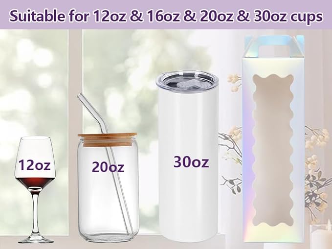 20 Pcs Tumbler Gift Boxes with Handle for Sublimation Glass Exhibition Boxes, Transparent Gift Box for 20oz & 30oz Drinking Glasses Jars Sublimation Glass Can Blanks,9.8 x 3.35 x 3.35 In (Laser)