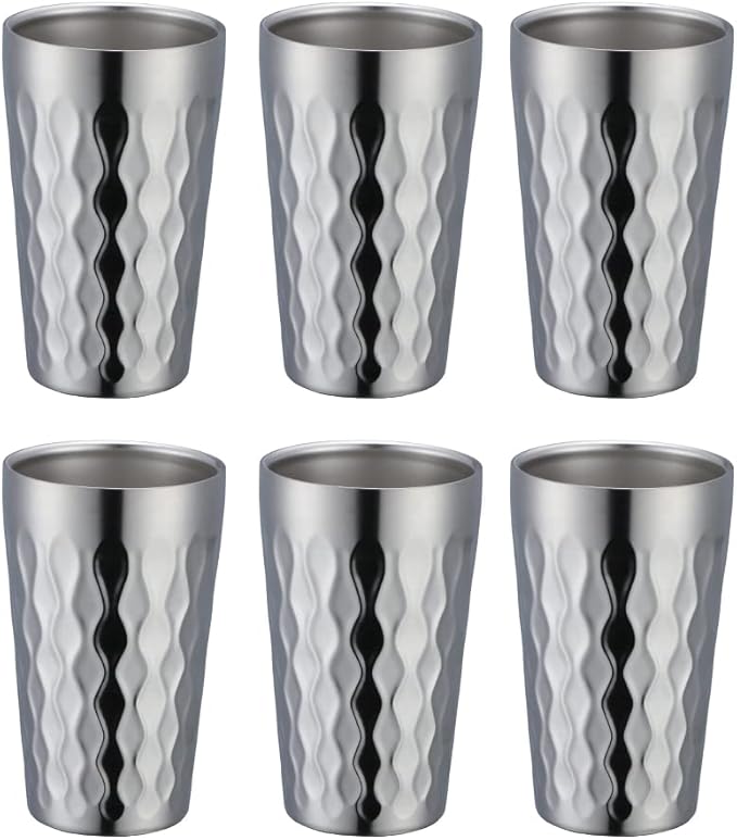 10oz Stainless Steel Cup Set, 6Pcs Double Wall Metal Cup，Vacuum Stackable Insulated Portable Drinking Tumblers Unbreakable Glasses，for Home Outdoor Restaurant (Silver)