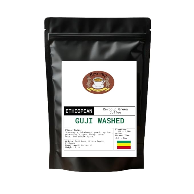 Ethiopian Guji Washed Green Coffee Beans – Unroasted Specialty Arabica | Bright Citrus & Floral Cup | High-Altitude Grown | Clean, Complex, Elegant | For Home Roasters | 2lb/32 Ounces Bag
