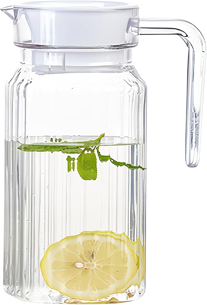 DOERDO Plastic Pitcher with Lid, Broken Resistant Beverage Jugs, Ice Cold Juice Jug for Homemade Juice Iced Tea Milk Beverage, 3.3X6.2Inch, 600ML