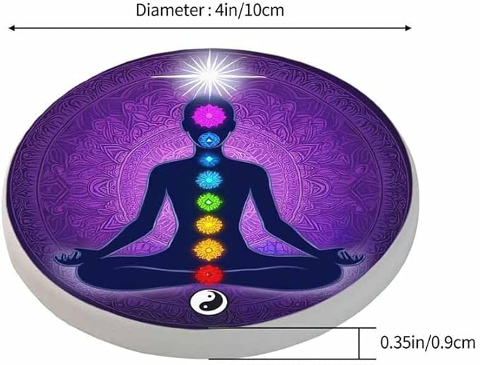 Meditating Woman in Lotus Pose Cup Coasters Set of 2 Aura Glow Spiritual Colorful 9 Chakras Mandala Wooden Table Apartment Decor 100% Diatomite for Drinking Glasses,4 Inches