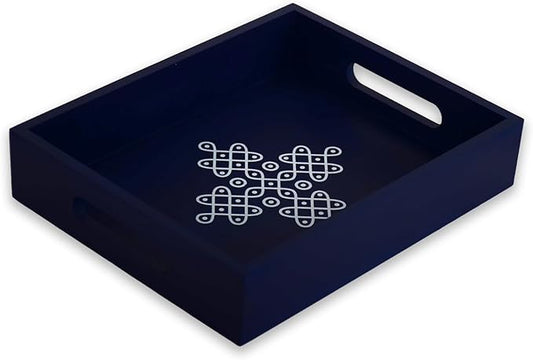 Coffee Table Tray - Decorative Trays for Home Decor - Serving Trays with Handles for Kitchen - Decor Tray - Indian Return Gift, Diwali, Pooja - 10" X 8" X 2" Size, in Blue and Brown (1, Blue)
