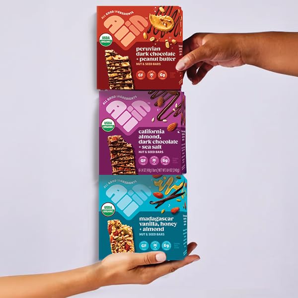 All In Snack Bars California Almond, Dark Chocolate + Sea Salt - Healthy Snack for Adults and Kids - Gluten Free - Organic - Non-GMO (12 Pack)