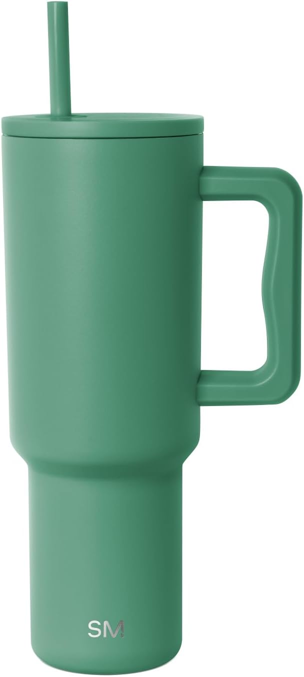 Simple Modern 40 oz Trek Tumbler with Handle and Straw Lid | Cup Holder Friendly Insulated Stainless Steel Travel Mug | Basil