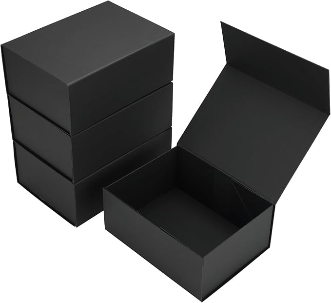 Ditwis 4 Pack 9.5x7x4 Inches Gift Boxes with Magnetic Closure Lids, Black Magnetic Box for Wedding, Groomsmen Bridesmaid Proposal, Birthdays, Mother's Day
