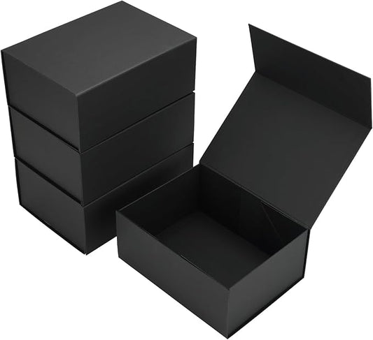 Ditwis 4 Pack 9.5x7x4 Inches Gift Boxes with Magnetic Closure Lids, Black Magnetic Box for Wedding, Groomsmen Bridesmaid Proposal, Birthdays, Mother's Day