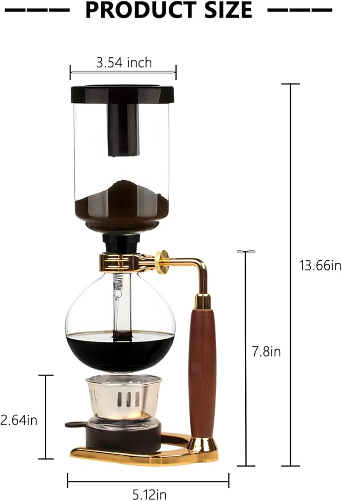 WANLWH Vacuum Siphon Coffee Maker - 360ml/3 Cup Japanese Coffee Siphon Tube with Alcohol Burner, Borosilicate Glass and Stainless Steel Filter, Manual Stovetop Brewing Unit for Home and Office Use