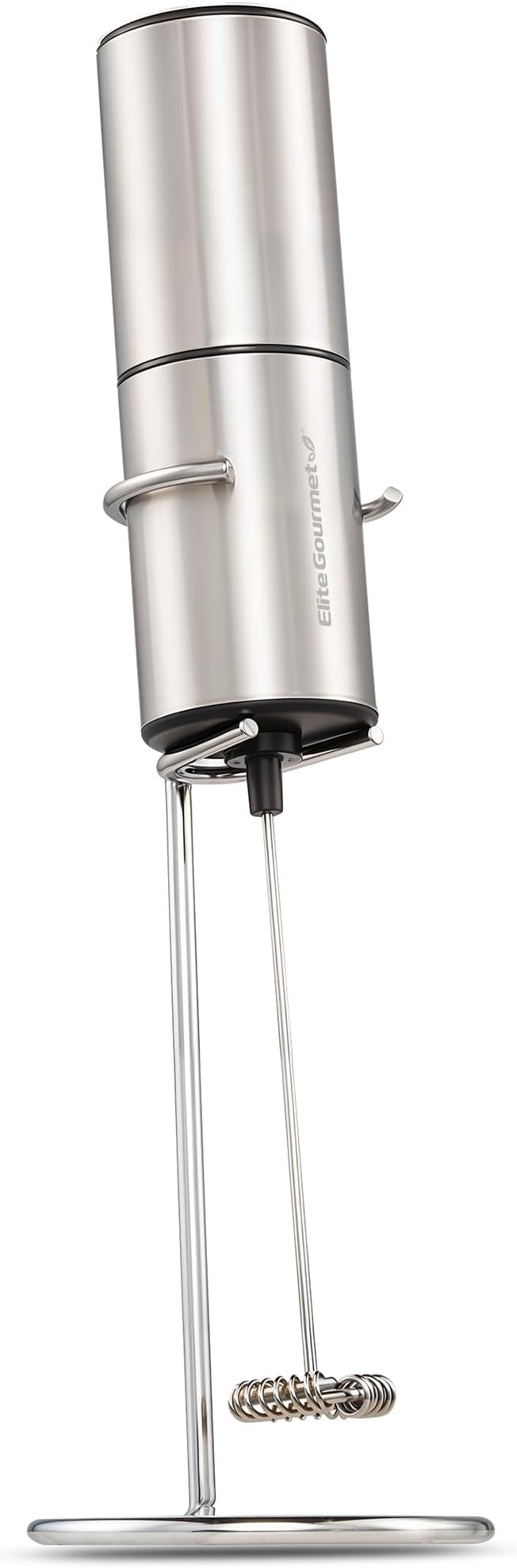 Elite Gourmet EMF9SS Cordless, Battery Operated, Milk Frother, Power Button, Food Grade Stainless Steel Whisk, Vertical Stand, Lattes, Cappuccinos, Matcha, Hot Chocolate, Iced Coffee, Stainless Steel