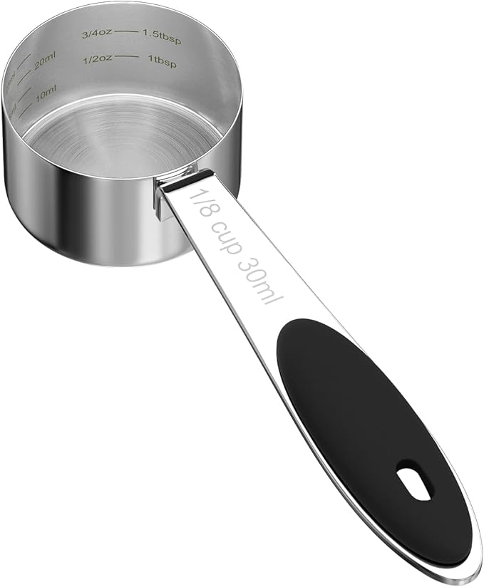 LEIFENY 1PCS 1/8CUP(30ml) Dog Cat Food Scoop, Stainless Steel Measuring Cup, Metal Pet Scooper with Inner Precision Scale Measurement