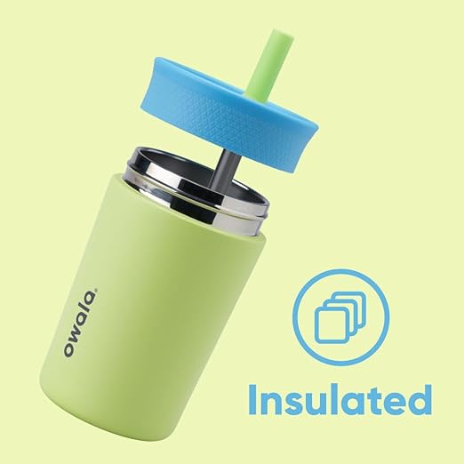 Owala Kids Insulation Stainless Steel Tumbler with Spill Resistant Flexible Straw, Easy to Clean, Kids Water Bottle, Great for Travel, Dishwasher Safe, 12 Oz, Blue and Light Green (Turtley Awesome)