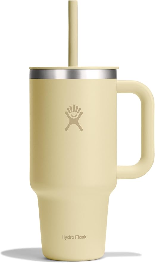 Hydro Flask Travel Tumbler with Handle, Lid and Straw - Insulated Stainless Steel in 32 Oz Starlight