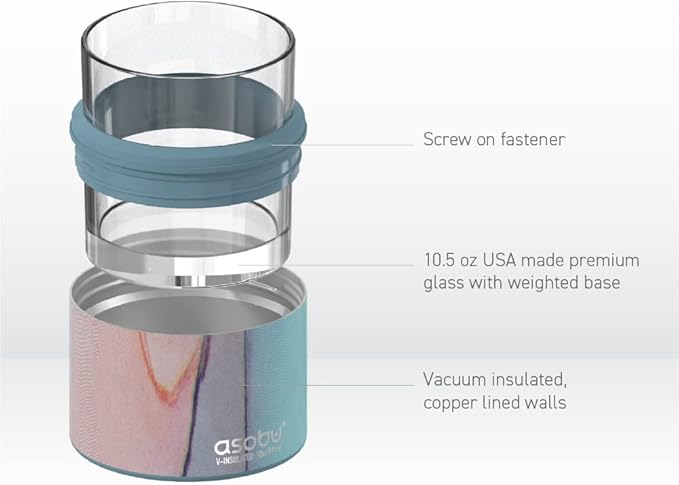 asobu Whiskey Glass with Insulated Stainless Steel Sleeve, 10.5 ounces (Aqua Pink)