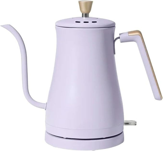 Electric Gooseneck Kettle 1 Liter 1200W, Stainless Steel, Pour Over Coffee Tea, Auto Shut-Off, 360° Cordless Power Base (Lavender)