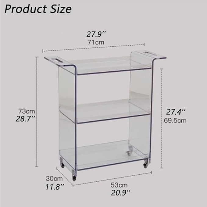 3-Tier Bar Cart Rolling Serving Cart with Handle, Mobile Kitchen Storage Trolley Organizer with Lockable Casters, Commercial Grade Tiered Shelf for Home, Kitchen, Cafe(White)