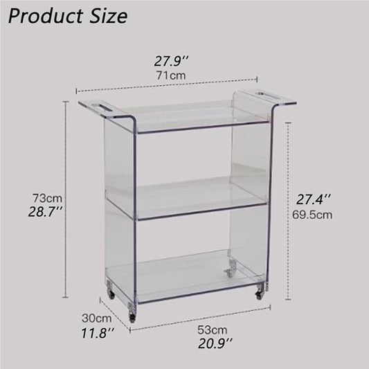 3-Tier Bar Cart Rolling Serving Cart with Handle, Mobile Kitchen Storage Trolley Organizer with Lockable Casters, Commercial Grade Tiered Shelf for Home, Kitchen, Cafe(Brown)