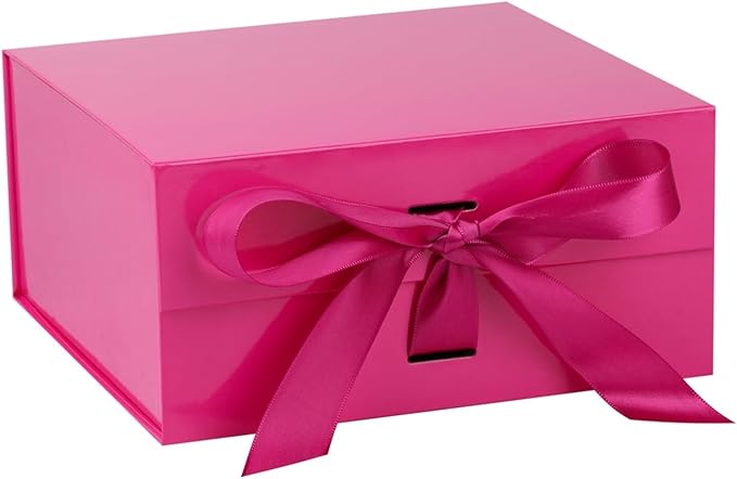 OEMVALATY Bright Pink Gift Box,8x8x4 Inches Gift Boxes with Lids for Presents with Magnetic Closure and Ribbon for Wedding,Storage,Birthday