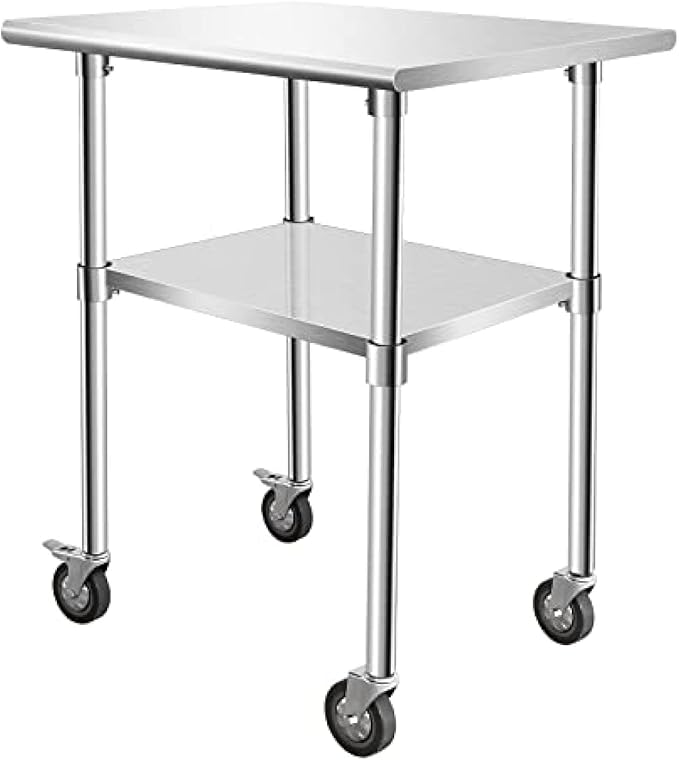 Stainless Steel Table - Metal Table Cart - Commercial Workbench with Caster Wheel - NSF Certified - for Restaurant, Warehouse, Home, Kitchen, Garage,30''x24''