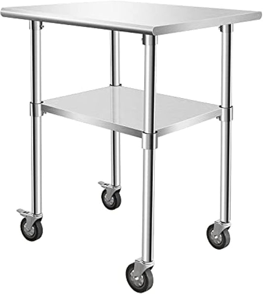 Stainless Steel Table - Metal Table Cart - Commercial Workbench with Caster Wheel - NSF Certified - for Restaurant, Warehouse, Home, Kitchen, Garage,30''x24''