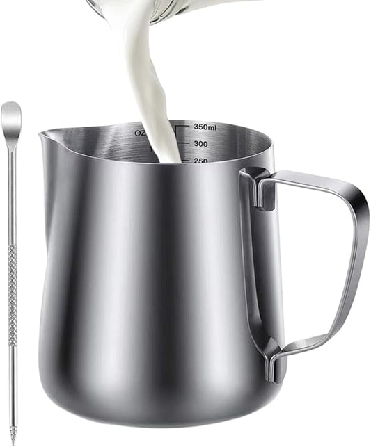 Milk Steamer Cup - Milk Frother Pitcher 350ml/12oz Withscale And Decorating Pen, Latte Art Pitcher,Stainless Steel Espresso Cups | Accessories For Kitchen Bar Travel Cafe Restaurant