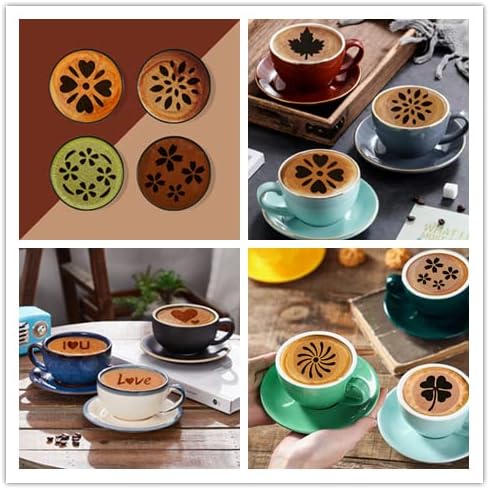36 Coffee Stencils+2 Mesh Powder Shakers, Cake Baking Templates Coffee Art Template Coffee Decoration Stencils Coffee Mold Tool for Christmas Thanksgiving Cake Coffee Cappuccino
