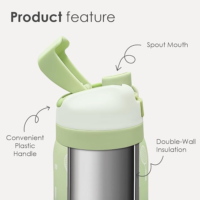 Tennis Insulated Stainless Steel Water Bottle with Straw for Sports and Travel, 32oz, Gifts for Tennis Lover Women Girls Friends Teens Birthday Christmas
