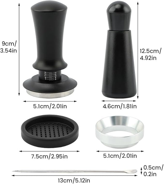 51mm Espresso Accessories Kit,Spring Loaded Calibrated Tamper, WDT Tool,Dosing Funnel,Distribution Needle,Latte Art Pin,Fits 51 mm Espresso Coffee Machines and Portafilter