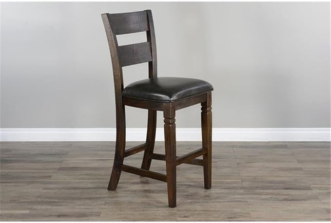 Pemberly Row Set of 3 Wood Bar Unit and 2 Ladderback Barstool in Dark Brown