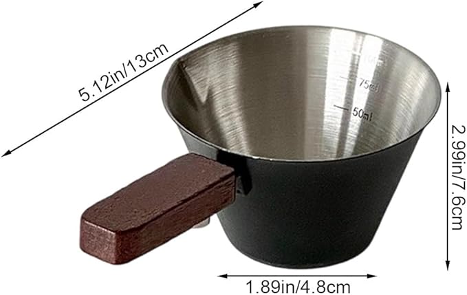 Zonfer Stainless Steel Espresso Shot Cup with Wooden Handle for Coffee Measuring and Brewing, Multi-Purpose Espresso & Milk Ounce Cup with Measurement Marks