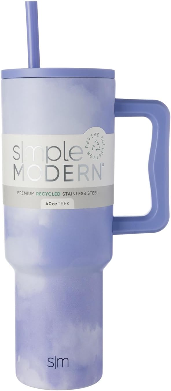 Simple Modern 40 oz Trek Tumbler with Handle and Straw Lid | Cup Holder Friendly Insulated Stainless Steel Travel Mug | Whimsical Tie Dye