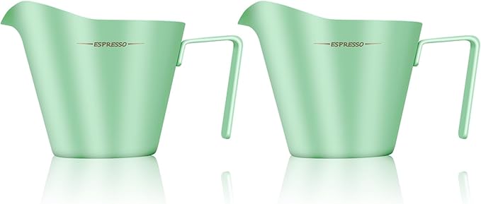 IKAPE Espresso Measuring Cup, 304 Anti-scald Stainless Steel Espresso Shot Cups 2Pcs with Handle, Coffee Pouring Cup for Barista Tool Accessories(Light Green)