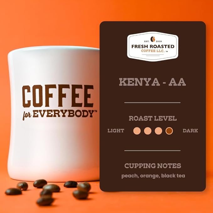 Fresh Roasted Coffee, Kenya AA, 12 oz, Med-Dark Roast, Kosher, Whole Bean
