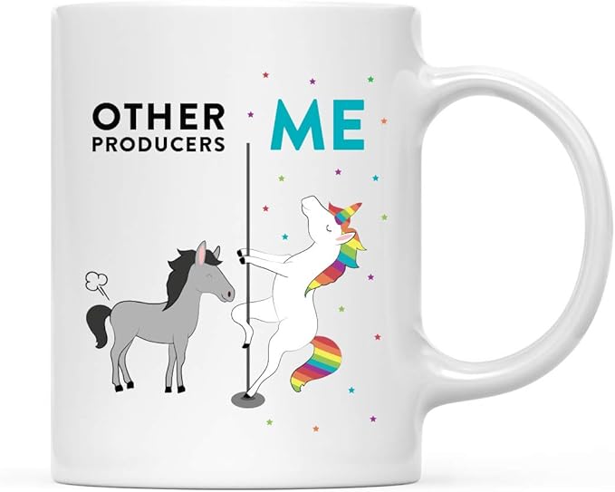 Andaz Press Funny Quirky 11oz. Ceramic Coffee Tea Mug Thank You Gift, Other Producers Me, Horse Unicorn, 1-Pack