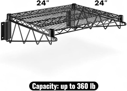 24" x 24" Black Wall-Mounted Wire Shelf with Epoxy Coating, Heavy-Duty Steel Storage Rack, NSF Certified, Easy Installation, Open Wire Design for Kitchen, Garage, or Utility Storage
