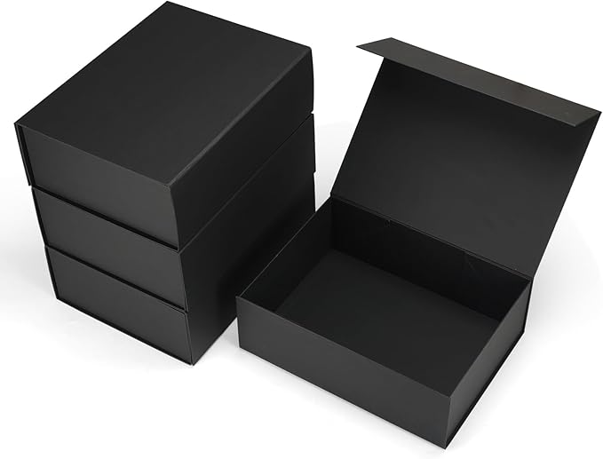 Ditwis 4 Pack 12x9x4 Inches Gift Boxes with Magnetic Closure Lids, Black Magnetic Box for Wedding, Groomsmen Bridesmaid Proposal, Birthdays, Mother's Day