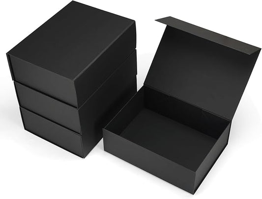 Ditwis 4 Pack 12x9x4 Inches Gift Boxes with Magnetic Closure Lids, Black Magnetic Box for Wedding, Groomsmen Bridesmaid Proposal, Birthdays, Mother's Day