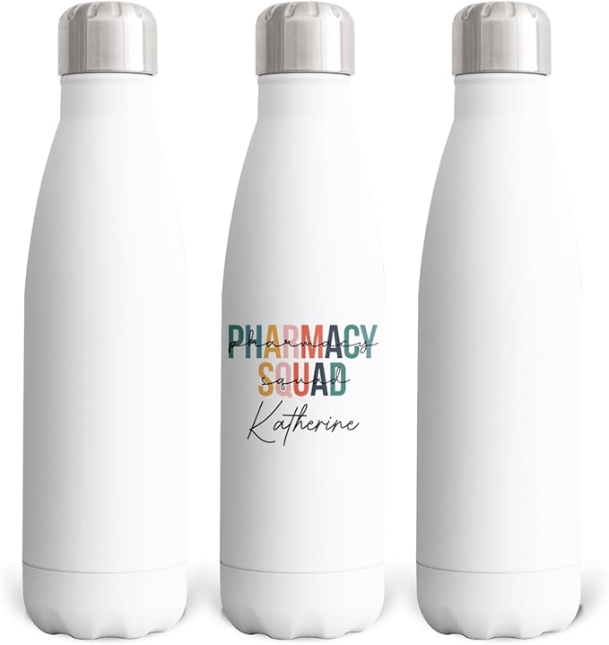 Pharmacy 17oz Personalized Water Bottle, Sublimated Water Bottle for PharmD With Lid, Stainless Steel Birthday Jug With Lid for Future Pharmacist, Gift for Office, Insulated Gift for Retired Pharm