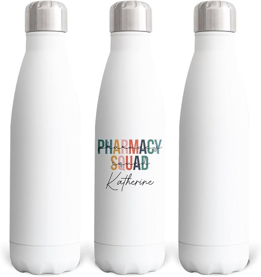 Pharmacy 17oz Personalized Water Bottle, Sublimated Water Bottle for PharmD With Lid, Stainless Steel Birthday Jug With Lid for Future Pharmacist, Gift for Office, Insulated Gift for Retired Pharm