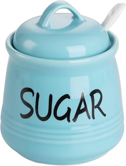 HAOTOP Porcelain Sugar Bowl with Lid and Spoon 12oz (Turquoise)