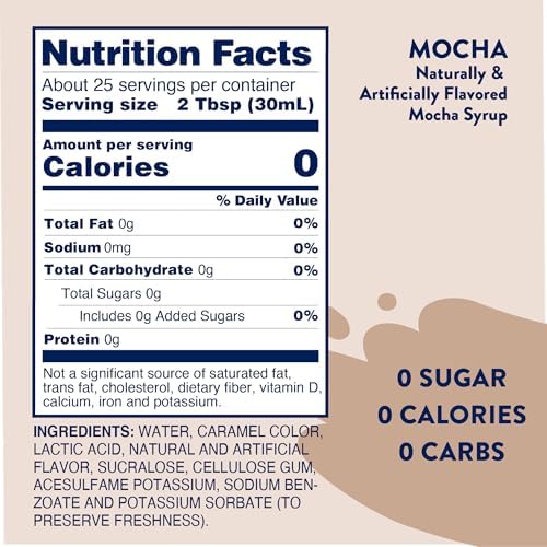 Jordan's Skinny Mixes Sugar Free Coffee Syrup, Mocha Coffee Flavoring Syrup, Zero Calorie Drink Mix, Lattes, Baking, Protein Shake or Cocktail, Dairy & Gluten Free, Kosher, 25.4 Fl Oz, 2 Pack