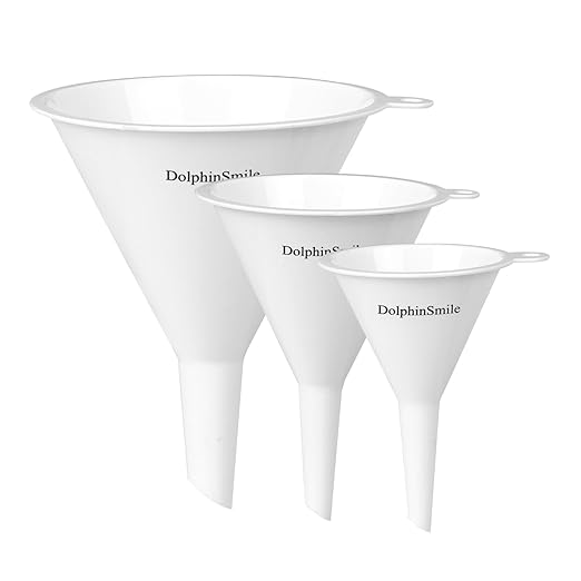 Plastic Kitchen Funnel Set of 3, Round Kitchen Funnels for Filling Bottles, Durable and Multifunctional Funnels for Filling Canning, Cooking, Lab or Car Oil (White)