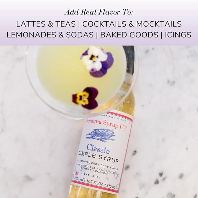 Sonoma Syrup Co. Classic Simple Syrup 12.7 fl oz | for Coffee, Cocktails, and Cooking | Hand Crafted in the USA