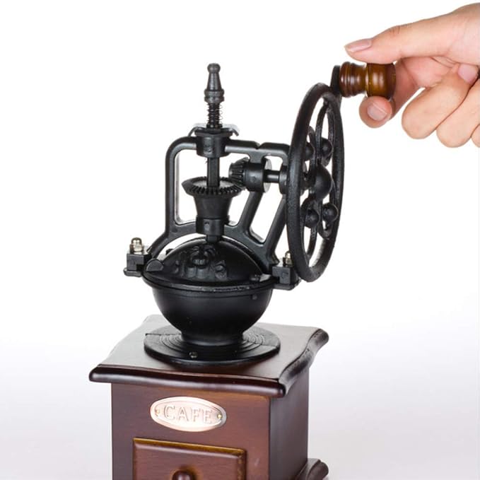 Manual Coffee Grinder Antique Cast Iron Hand Crank Coffee Mill With Grind Settings & Catch Drawer ，120 x 120 x 260mm