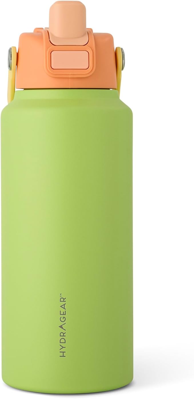 Hydragear RIO Stainless Steel Water Bottle – 32 oz (946 ml) – Double-Wall Vacuum Insulated with Push-Open Lid – BPA-Free - Radioactive