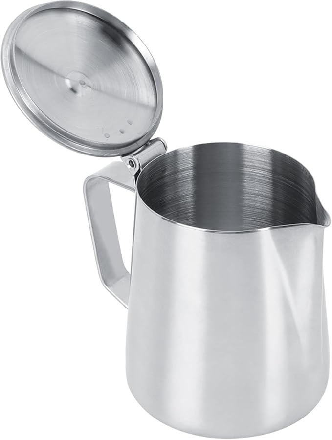 12oz Milk Frothing Pitcher, Stainless Steel Coffee Latte Art Jug Pitcher Mug Cup with Lid for Home Restaurant Cafe