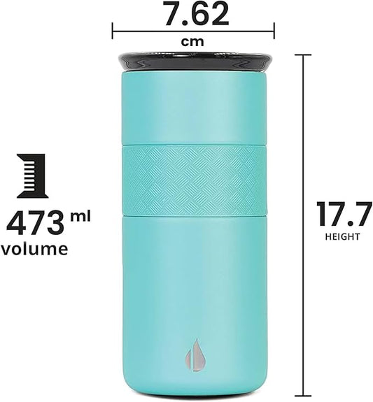 Elemental Artisan Insulated Tumbler, Triple Wall Coffee Travel Mug, Reusable Stainless Steel Coffee Tumbler with Ceramic Lid, Thermal Coffee Cups for Hot (6 Hrs) & Cold (18 Hrs), 16oz - Robin's Egg
